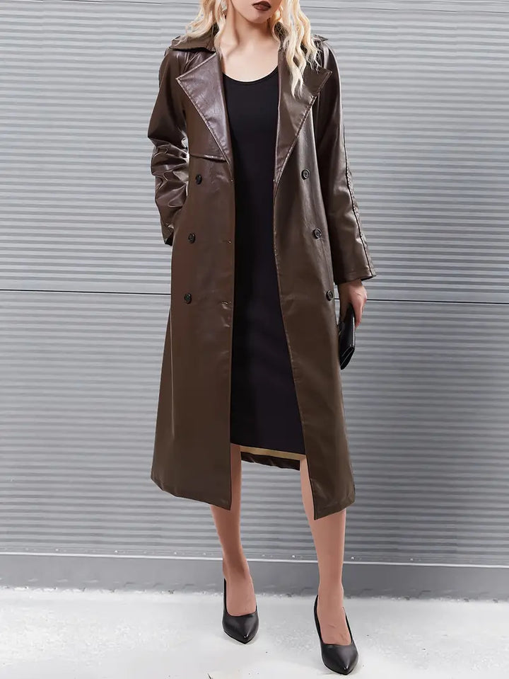 Maren | Eleganter Trenchcoat aus Kunstleder mit Gürtel