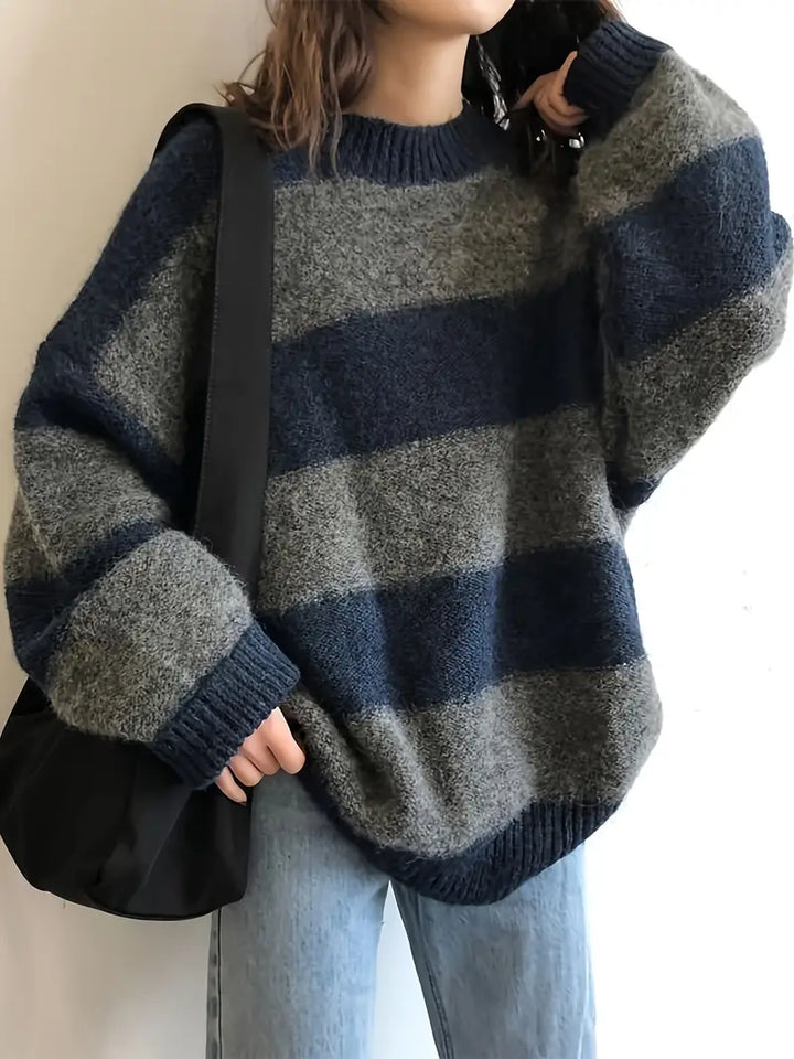 Eleonora | Eleganter Strickpullover mit Farbblock und Streifen für Damen