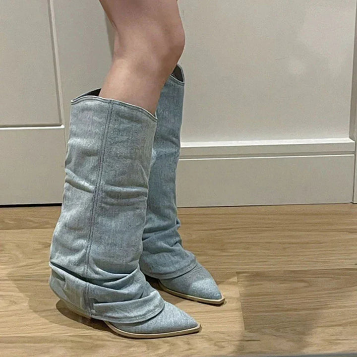 Tessa | Kniestiefel aus Denim